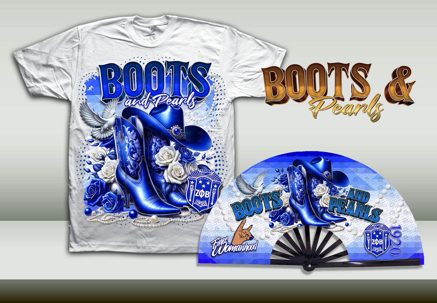 Boots & Pearls Fan and Tshirts-Zeta