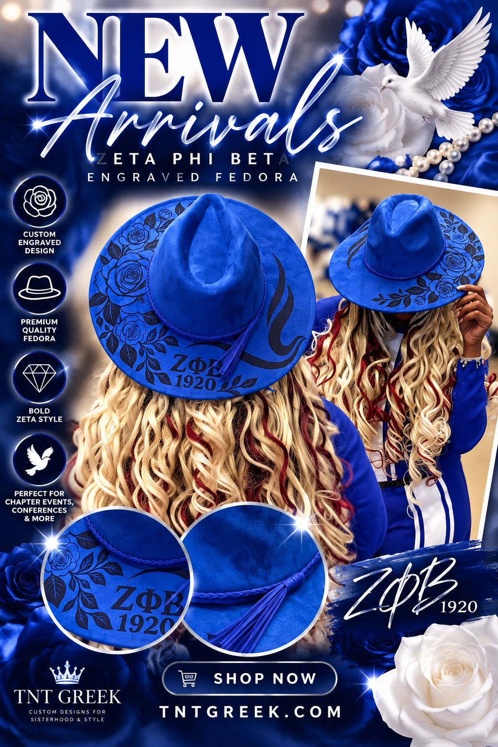 Zeta Phi Beta Fedora-Roses and Dove