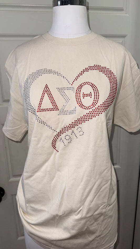 Heart DST Beige RhinestoneTshirt