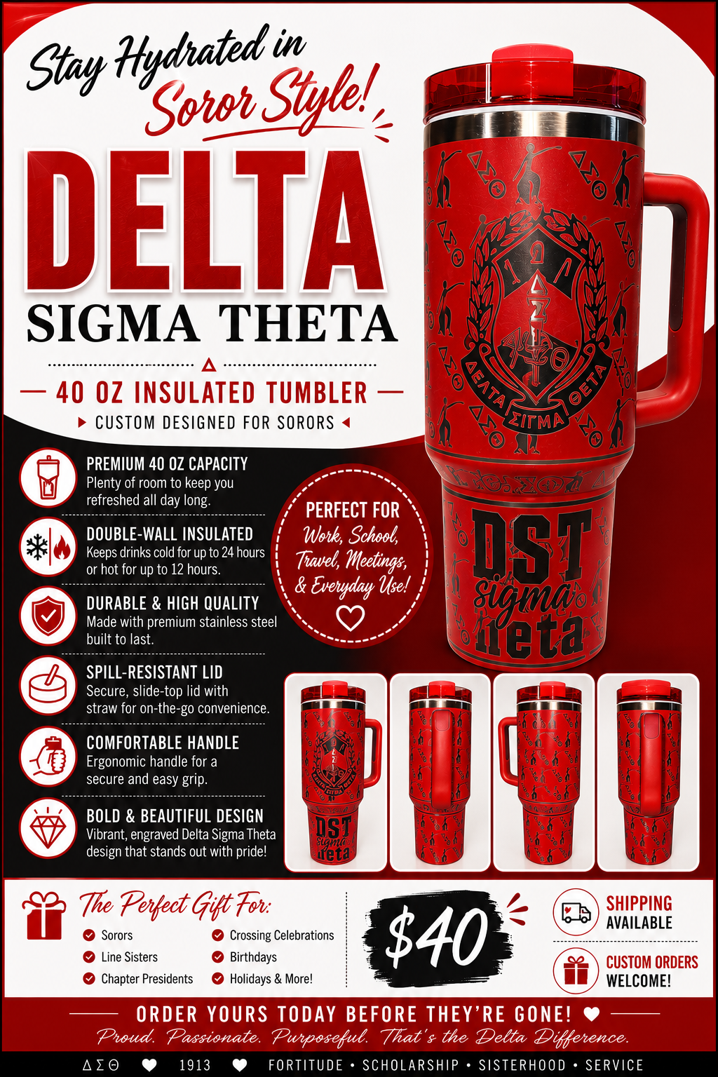 Delta Sigma Theta 40 oz Tumbler