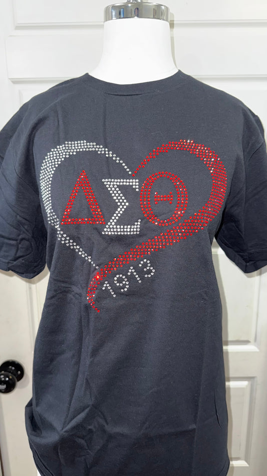 Heart DST Black RhinestoneTshirt