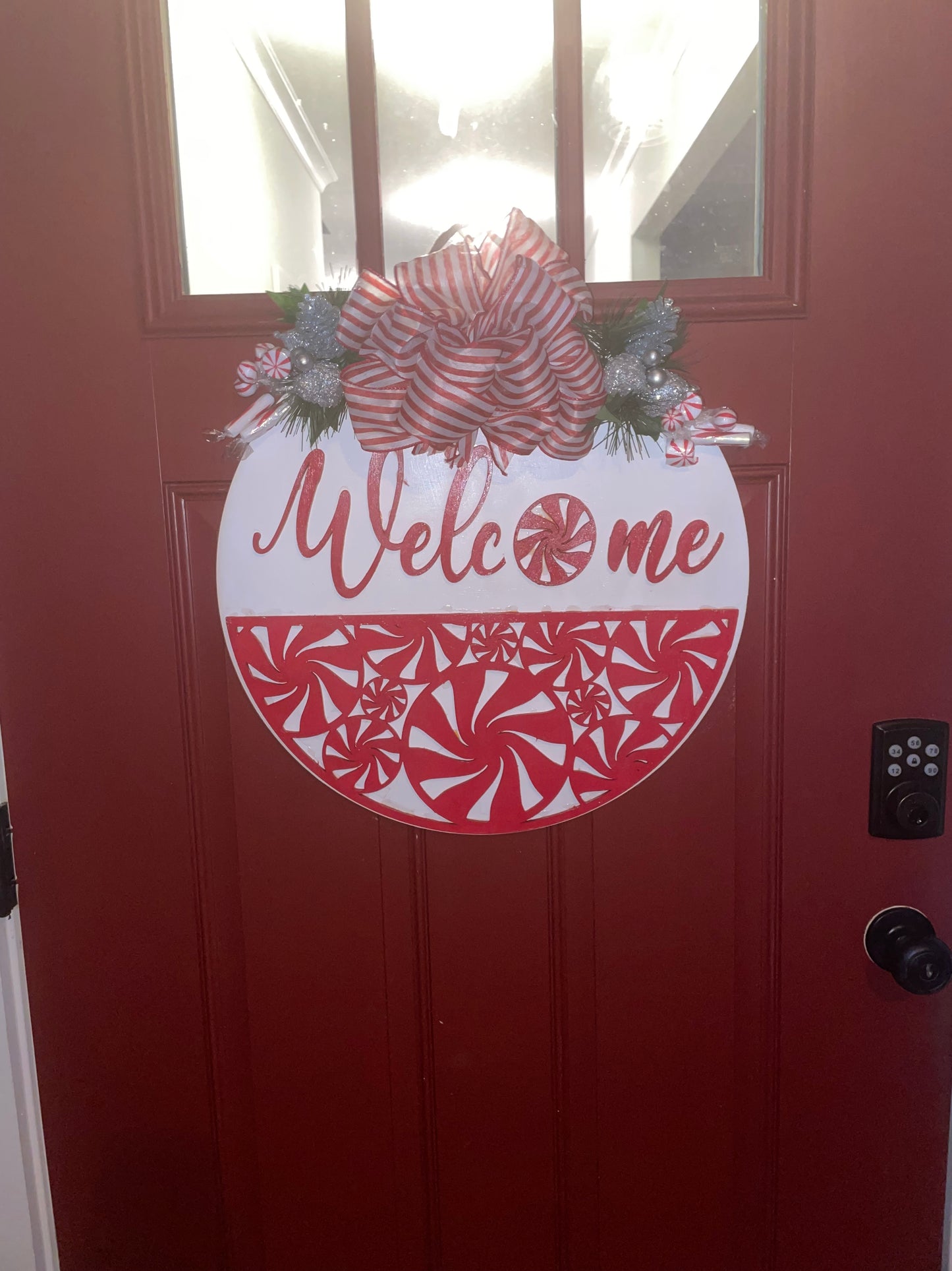 Welcome Peppermint Door Hanger