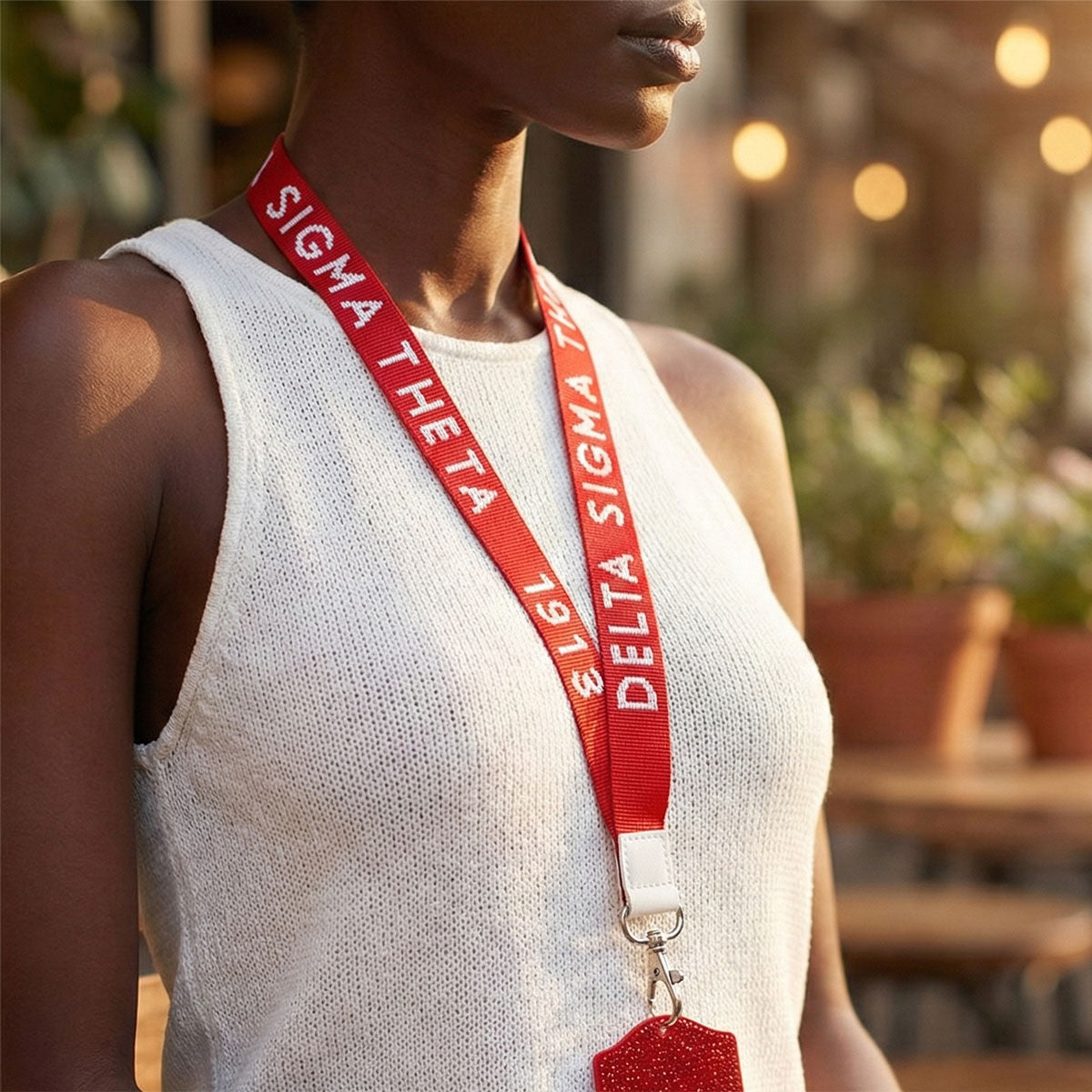 DST Red Canvas Lanyard ID Badge Clip Women