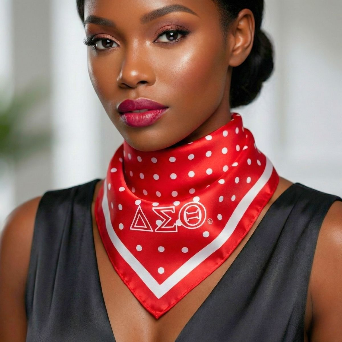 DST Red and White Polka Dot Square Sorority Scarf