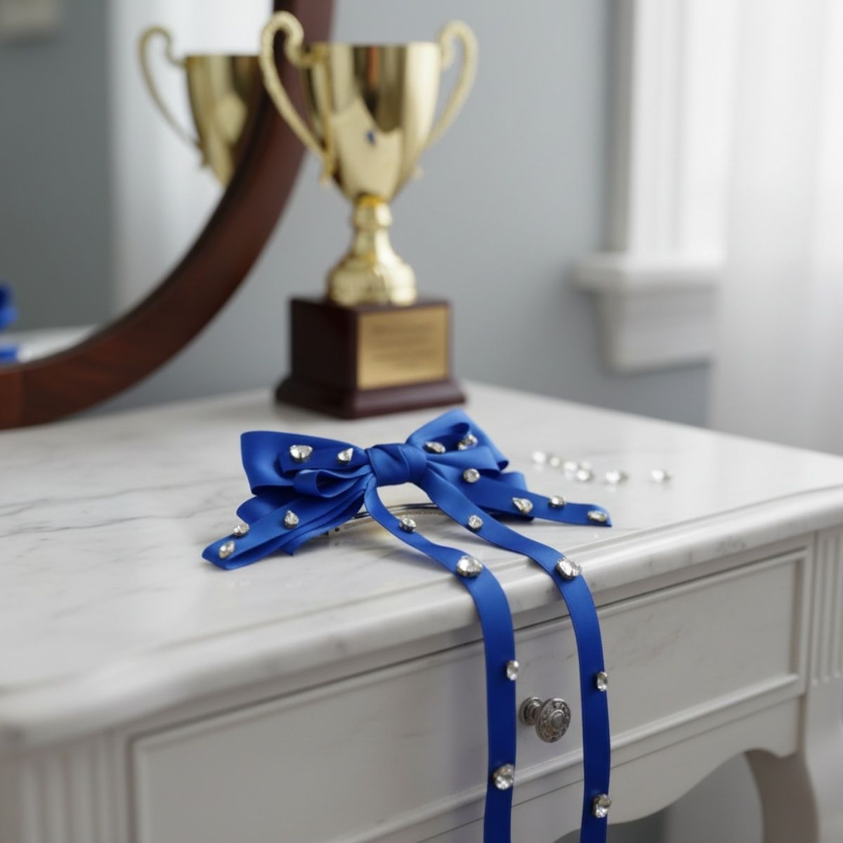 SGRHO Blue and Crystal Large Ribbon Bow Hair Clip